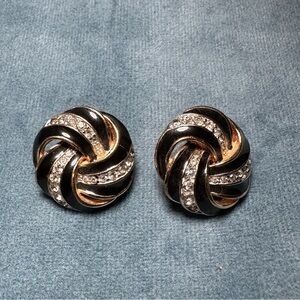 Panetta Vintage Black and Gold Knot Pierced Earrings with Rhinestones- SO FAB!!